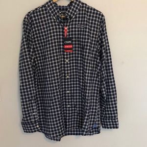 Champs stretch blue and white plaid button down